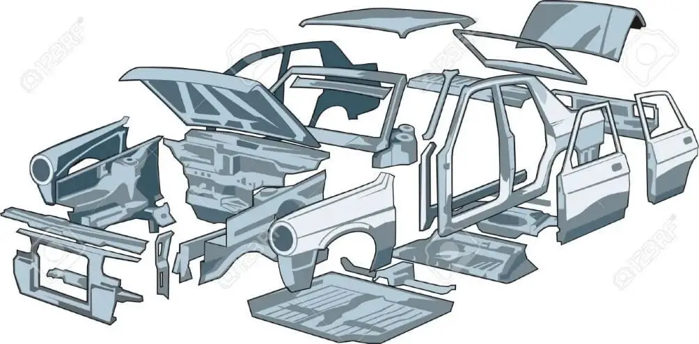 Exterior components of the car are